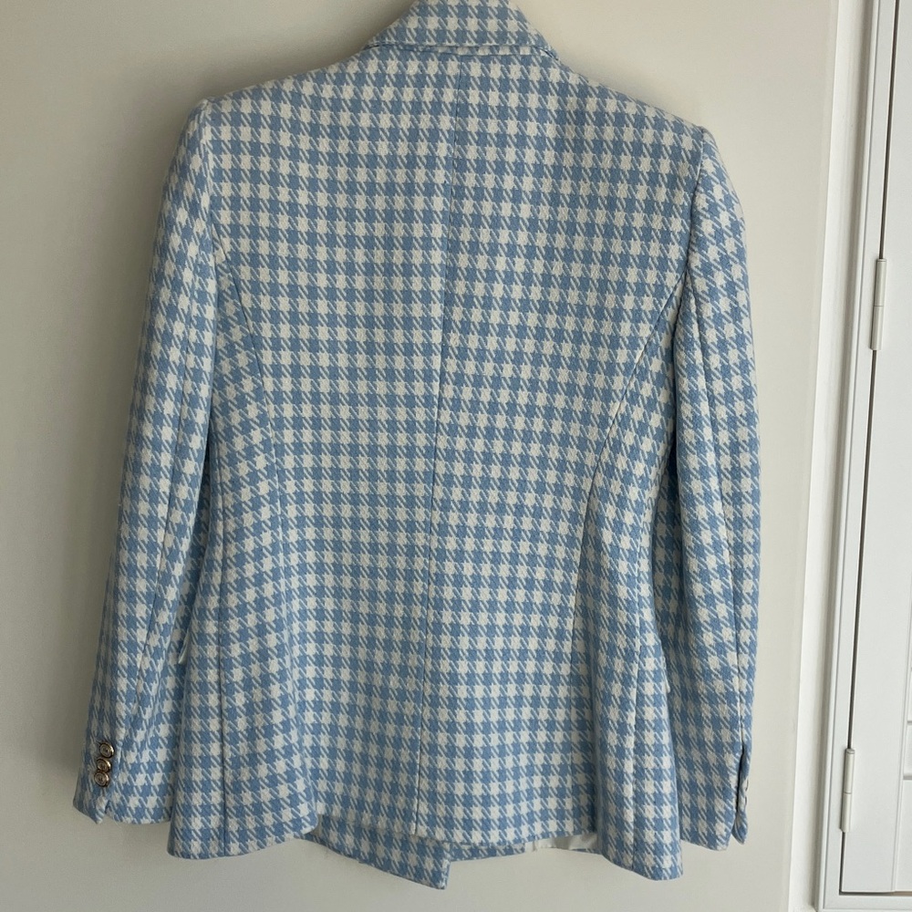 ZARA Houndstooth Double-Breasted Blazer Baby Blue ASO Princess Kate Size Small - Picture 7 of 11
